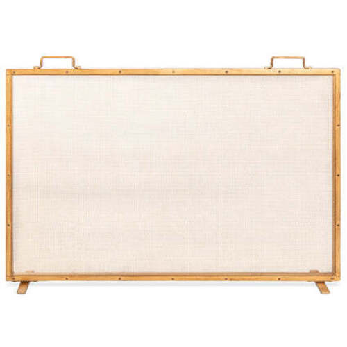 Single Panel Handcrafted Steel Mesh Fireplace Screen w/ Handles - 38x27in - Lot 353