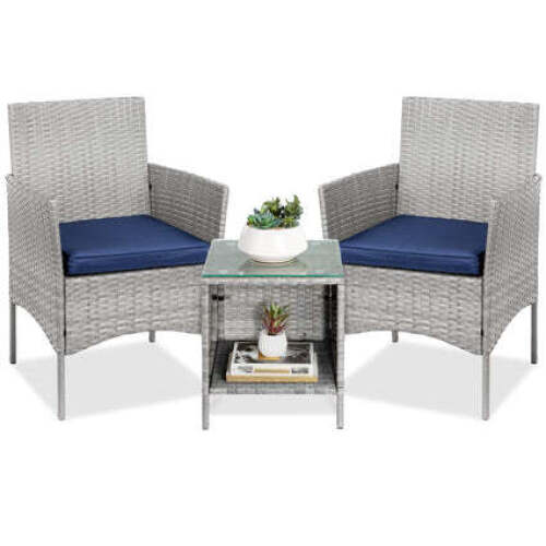 3-Piece Outdoor Patio Wicker Bistro Set w/ Side Storage Table - Lot 431