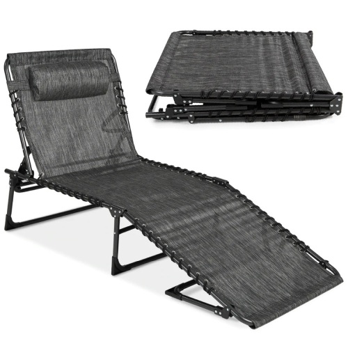 Portable Patio Chaise Lounge Chair Outdoor Recliner w/ Pillow - Lot 436
