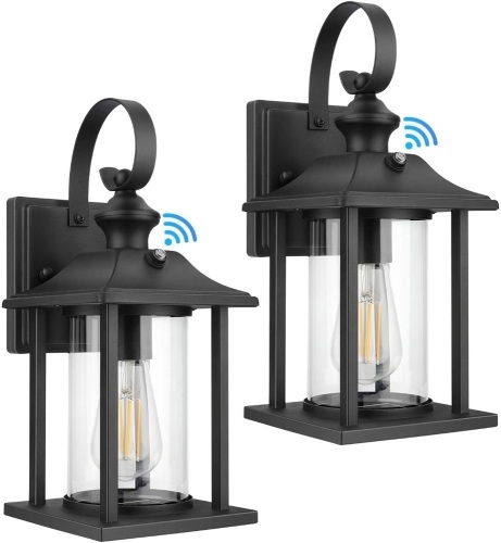 2-Pack Dusk to Dawn Outdoor Wall Lantern, Exterior Wall Mount Light Fixture with E26 Base Socket, 100% Rust Aluminum Waterproof Porch Light, Clear Glass Matte Black Wall Sconce for Doorway - Lot 513
