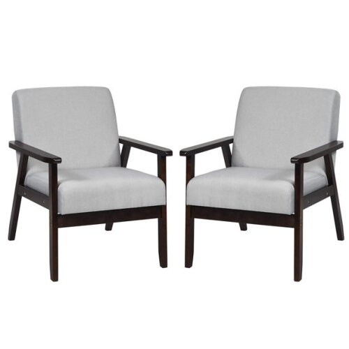 Wood Upholstered Fabric Accent Armchairs, Set of 2 - Lot 1412