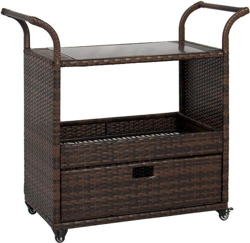 Outdoor Patio Wicker Bar Cart  - Lot 514