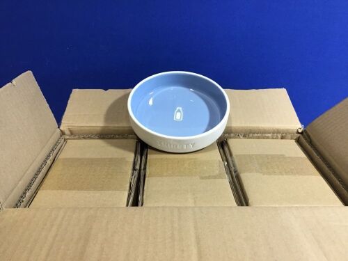 Case of Boots & Barkley Blue Ceramic Pet Bowl 'Thirsty' w/ Rubber Stay-Put Bottom - Lot 836