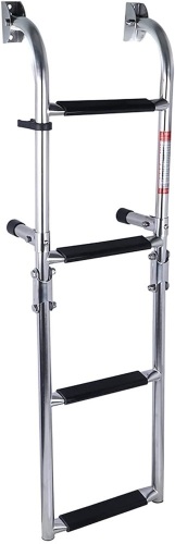 Marine Boat Folding Stainless Steel 4 Steps Ladder,Foldable Pontoon Ladder Stern Mount W Rubber Grips, 2+2 Steps - Lot 1017