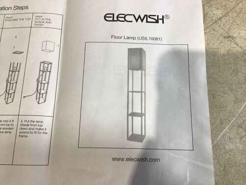 Elecwish Wood Shelf Floor Lamp Fabric Shade  - Lot 1121