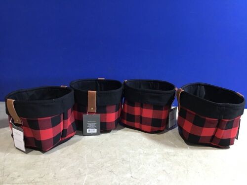 Lot of (4) Plaid Fabric Storage Baskets  - Lot 1136