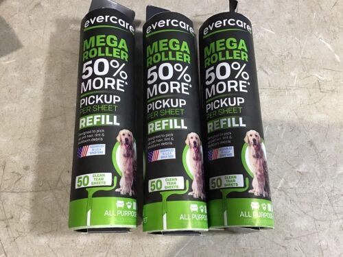 Case of (3) Evercare Mega Lint Roller Refill - 50 Layer - 22.22 sq ft - Lot 1142