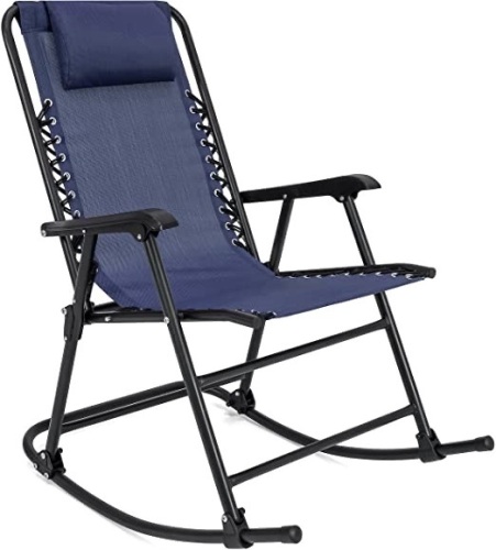 Best Choice Products Foldable Zero Gravity Rocking Mesh Patio Lounge Chair w/Headrest Pillow - Blue   - Lot 699