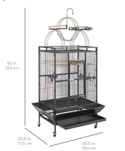 Best Choice Products 92in Durable Iron Bird Cage w/ Long Wooden Perches, Play Area, and Rolling Wheels - Black   - Lot 67