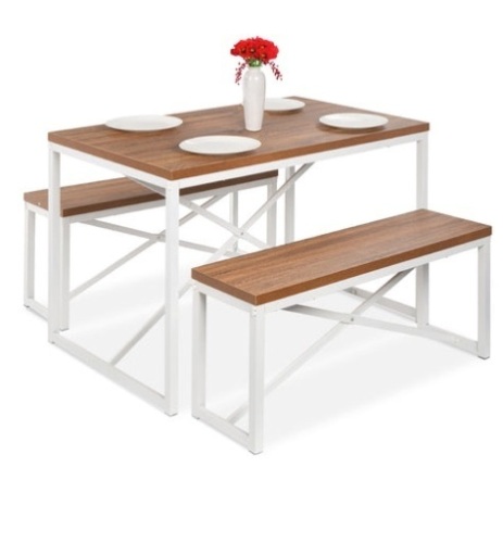 3-Piece Bench Style Dining Furniture Set w/ 2 Benches, Table - 45.5in  - Lot 498