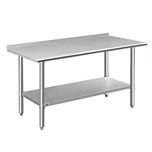 ROCKPOINT Stainless Steel Commercial Prep Table with Adjustable Under Shelf and Table Foot, 60" x 24" - Minor Dent - Lot 58
