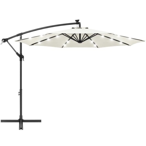Solar LED Offset Hanging Patio Umbrella w/ Crank Tilt Adjustment - 10ft  - Lot 641