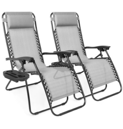 Set of 2 Adjustable Zero Gravity Patio Chair Recliners w/ Cup Holders  - Lot 912