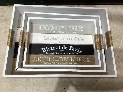 Vixdonos Wood Serving Tray Set of 3 Decorative Ottoman Tray with Handles Desktop Storage Organizer for Coffee, Tea, Breakfast(White)   - Lot 629