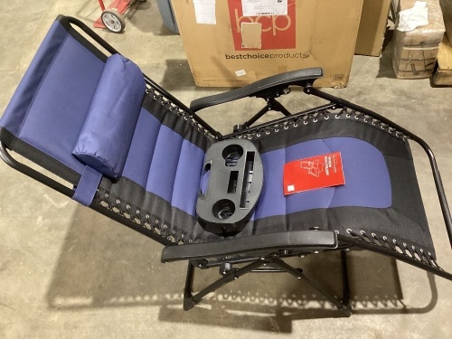 Oversized Padded Zero Gravity Chair, Folding Recliner w/ Headrest, Side Tray  - Lot 263