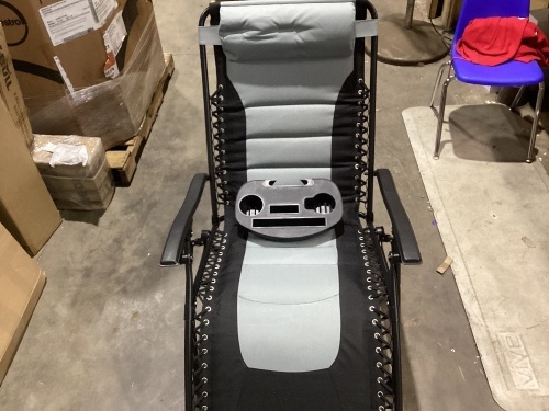 Oversized Padded Zero Gravity Chair, Folding Recliner w/ Headrest, Side Tray  - Lot 659