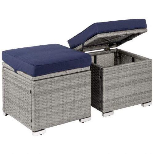  Set of 2 Wicker Ottomans, Multipurpose w/ Removable Cushions, Steel Frame - Lot 211