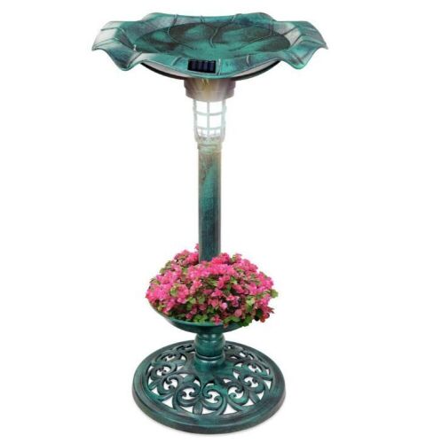 Solar Lighted Bird Bath w/ Planter - Lot 245