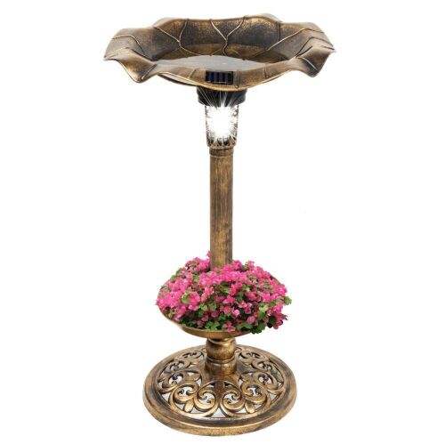 Solar Lighted Bird Bath w/ Planter - Lot 957