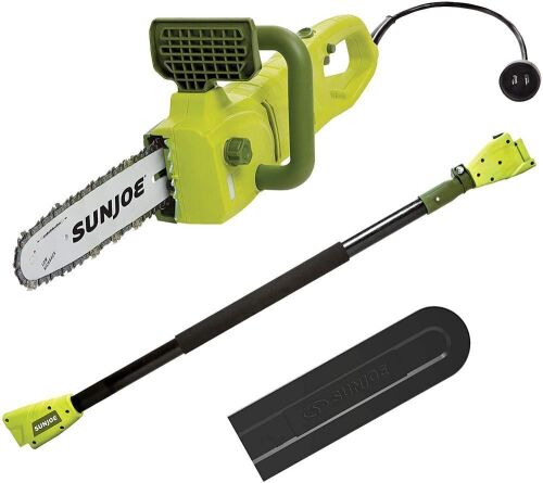Sun Joe SWJ807E 10 inch 8.0 Amp Electric Convertible Pole Chain Saw, Green - Lot 1023