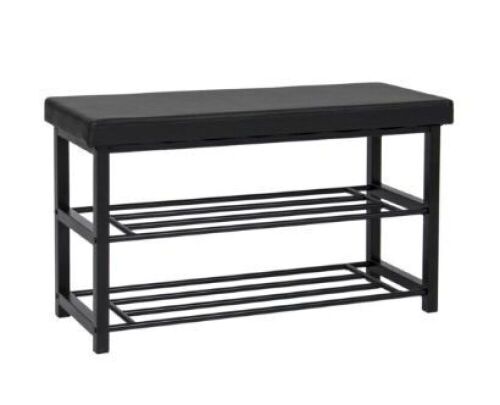 2-Tier Metal Shoe Rack Bench w/ Leather Top - Lot 737
