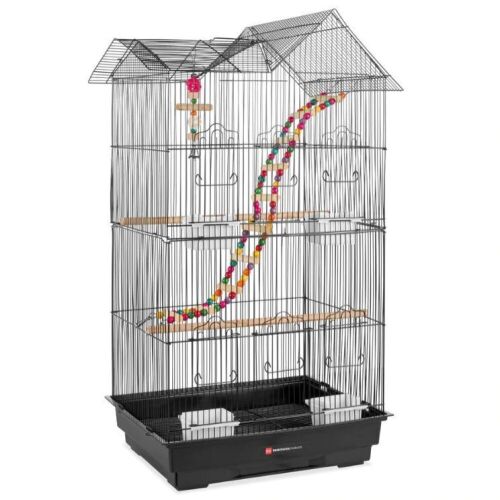 Indoor Outdoor Iron Birdcage w/ Removable Tray, 4 Feeders, 2 Toys - 36in - Lot 1076