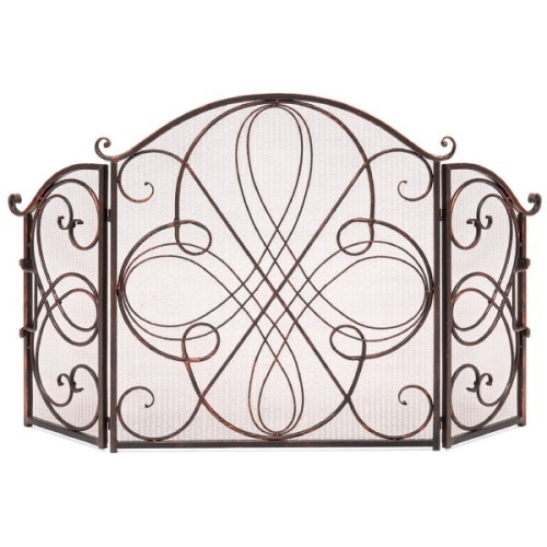 3-Panel Wrought Iron Metal Fireplace Screen Cover w/ Scroll Design - 55x33in - Lot 796