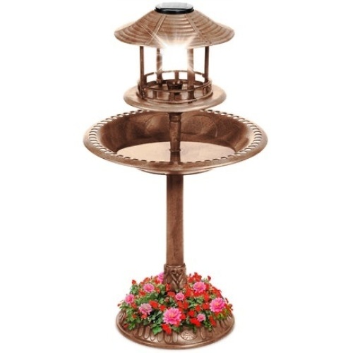 Solar Lighted Outdoor Pedestal Bird Bath w/ Planter, Decorative Bird Cage - Lot 411