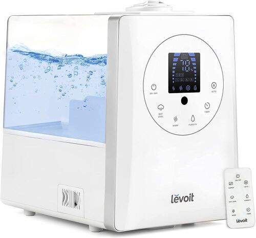 LEVOIT Humidifiers for Large Room 6L Warm and Cool Mist with Built-in Humidity Sensor, Essential Oil, Air Vaporizer with Remote Control, Timer Setting, White  - Lot 154