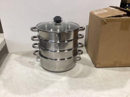 4 Tier Stainless Steel Steamer Pot, 12" H x 10" D - Lot 200I