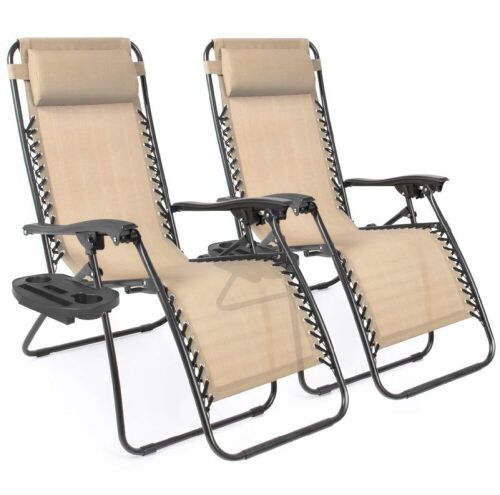 Set of 2 Adjustable Zero Gravity Patio Chair Recliners w/ Cup Holders - Lot 977