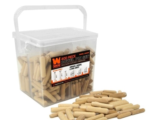 WEN JN400D 400-Piece Fluted Dowel Pin Variety Bucket with 1/4, 5/16, and 3/8-inch Woodworking Dowels,APPEARS NEW - Lot 157