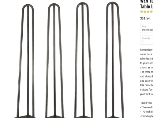28-Inch Mid-Century Modern Satin Black Hairpin Table Legs, 1/2" Diameter, Set of 4,New - Lot 189