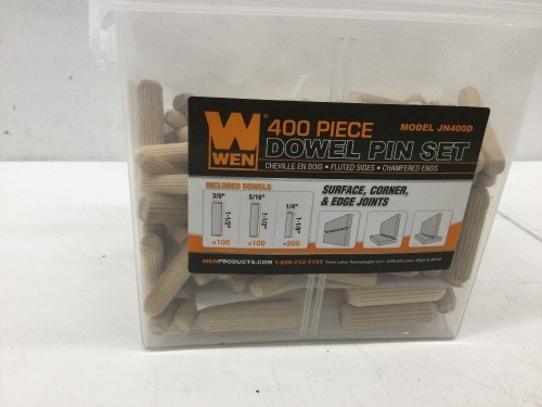 400-Piece Fluted Dowel Pin Variety Bucket with 1/4, 5/16, and 3/8-inch Woodworking Dowels,Appears New - Lot 232