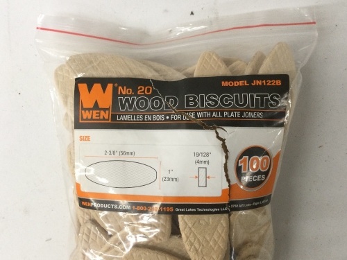 WEN JN122B #20 FSC-Certified Birch Wood Biscuits for Woodworking, 100 Pack,APPEARS NEW - Lot 264