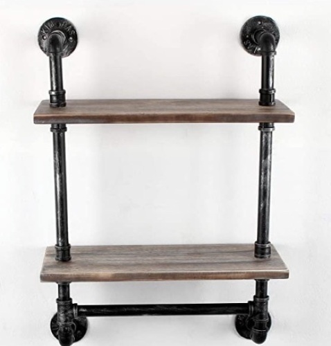 Pipe Shelf Bathroom Shelves Wall Mounted,19.6in Rustic Wood Shelf with Towel Bar,2 Tier Farmhouse Towel Rack Over Toilet,Pipe Shelving Floating Shelves Towel Holder,Retro Grey,Appears New - Lot 393