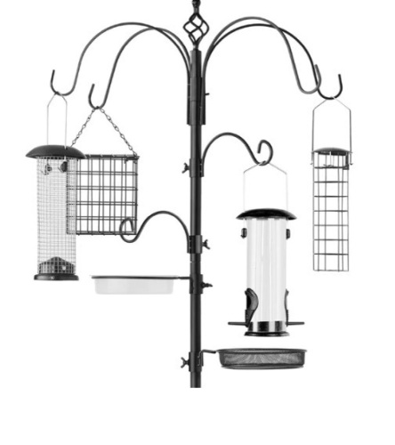 Bird Feeding Station, 6-Hook Steel Multi-Feeder Stand w/ 4 Feeders - 89in,Appears New - Lot 398