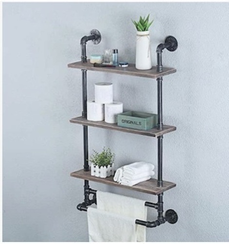 Womio Industrial PipeBathroom Shelves WallMounted with 2 TowelBar, 24in,Appears New - Lot 455