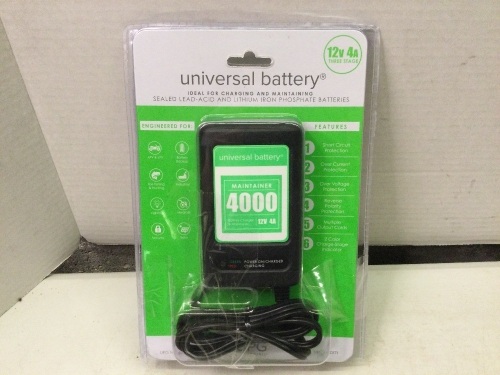 Universal Battery, 12V 4A, Three Stage, Appears New, Untested, Box Damaged - Lot 459