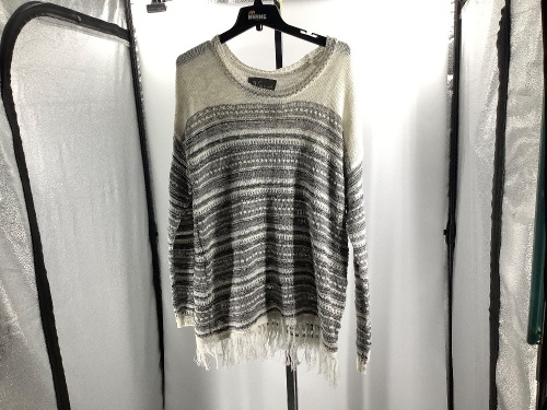 Natural Reflections, Fringe Pullover, Gray Striped, XL, Appears New  - Lot 579