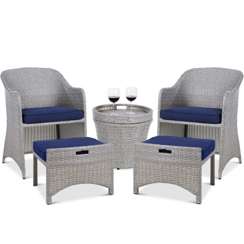 5-Piece Outdoor Wicker Bistro Set w/ Side Storage Table, No Assembly - Lot 132