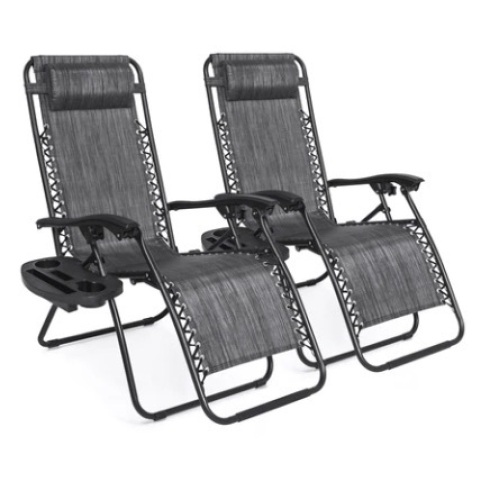 Set of 2 Adjustable Zero Gravity Patio Chair Recliners, Gray - Lot 194