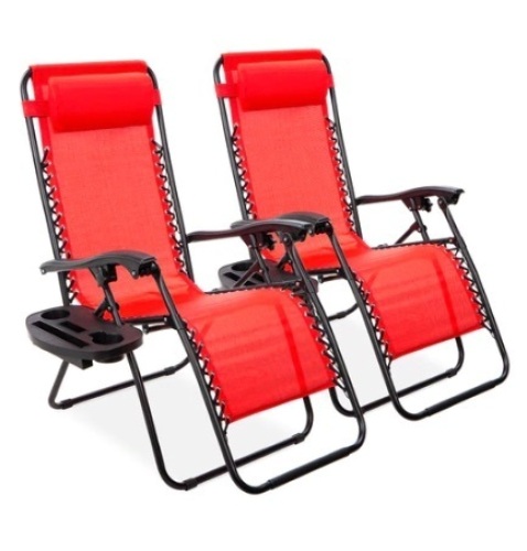 Set of 2 Adjustable Zero Gravity Patio Chair Recliners, Crimson Red - Lot 216