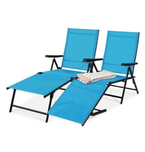 Set of 2 Outdoor Patio Chaise Recliner Lounge Chairs, Teal - Lot 228