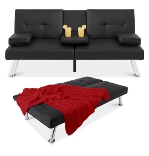 Faux Leather Futon, Black - Lot 230
