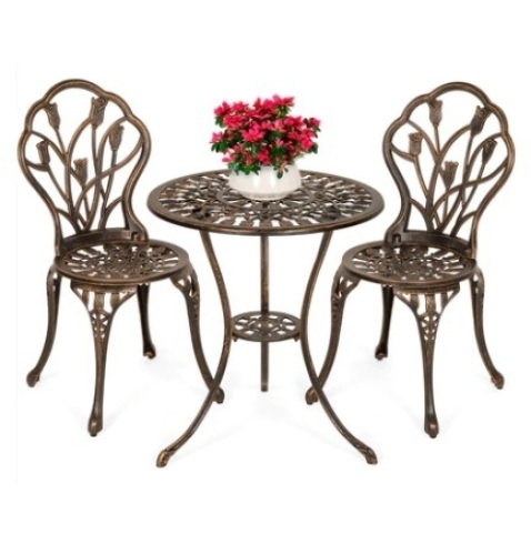 3-Piece Cast Aluminum Patio Bistro Set, Brown - Lot 238