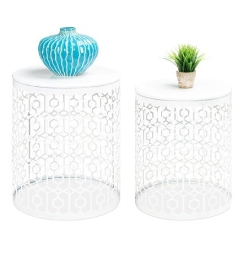 Set of 2 Round Side Accent Table, White - Lot 247