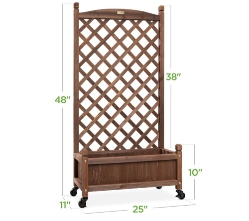 Wood Planter Box & Lattice Trellis w/ Drainage, Optional Wheels - 48in - Lot 297