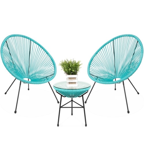 3-Piece All-Weather Patio Acapulco Bistro Set w/ Rope, Glass Top Table - Lot 421