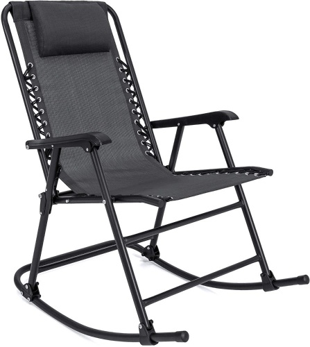 Foldable Zero Gravity Rocking Mesh Patio Lounge Chair w/Headrest Pillow - Lot 296